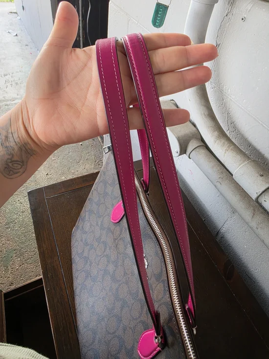 COACH Signature Tote with Pink Handles - Picture 7 of 11